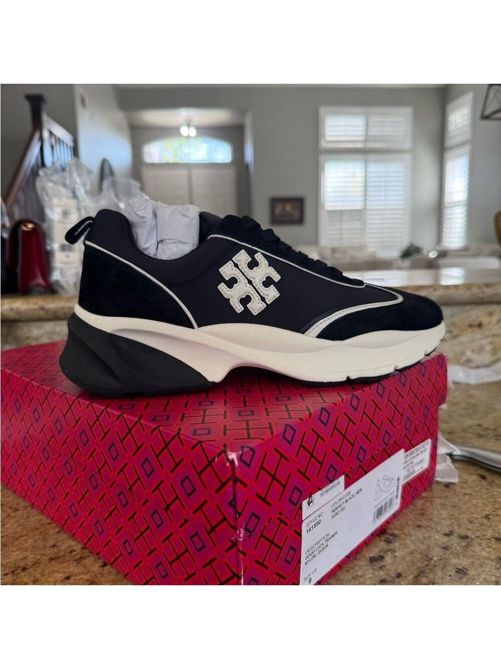 New Tory Burch GOOD LUCK TRAINER NYLON / SUEDE In Perfect Black Size 9